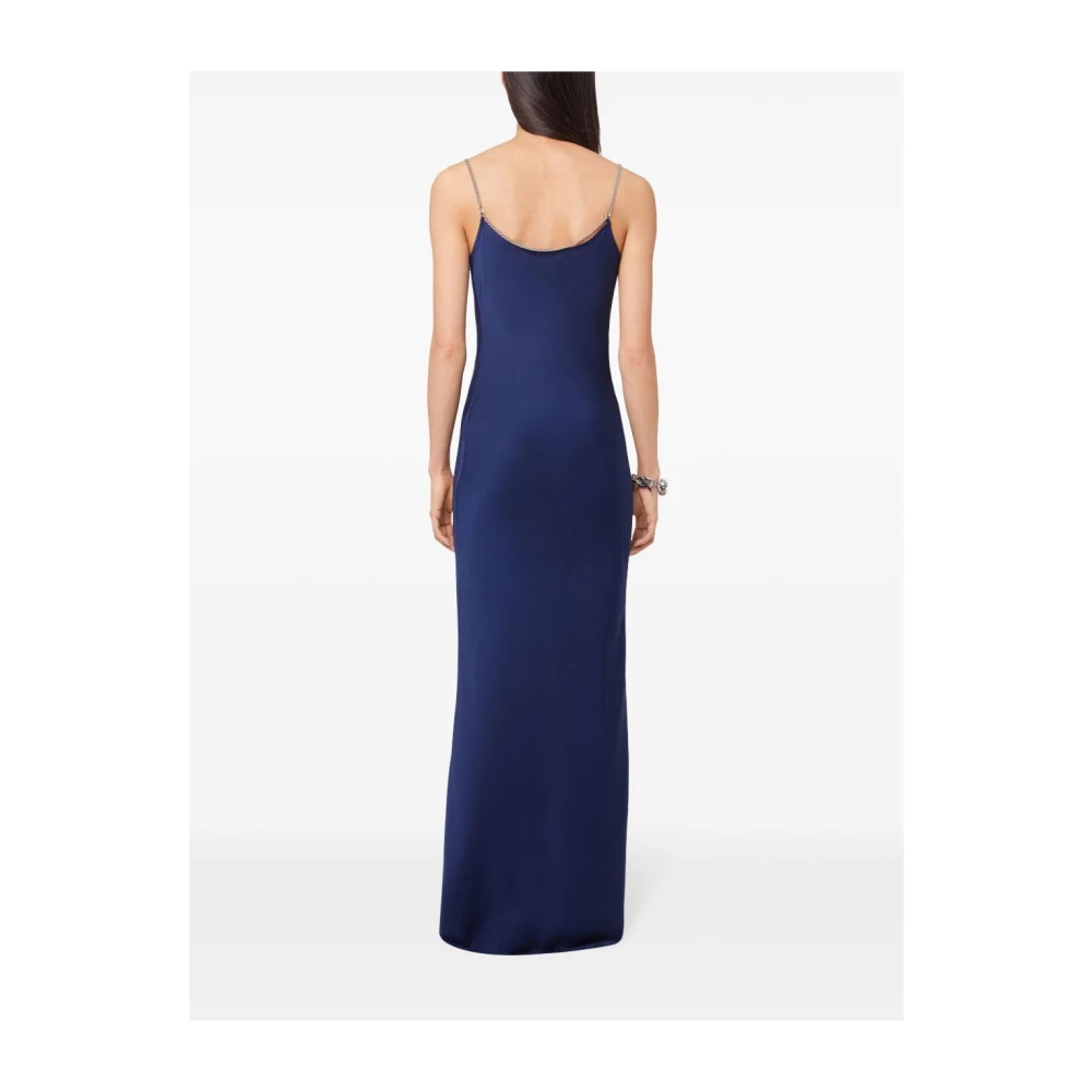Paco Rabanne Navy Satijnen Lange Jurk Blue Dames