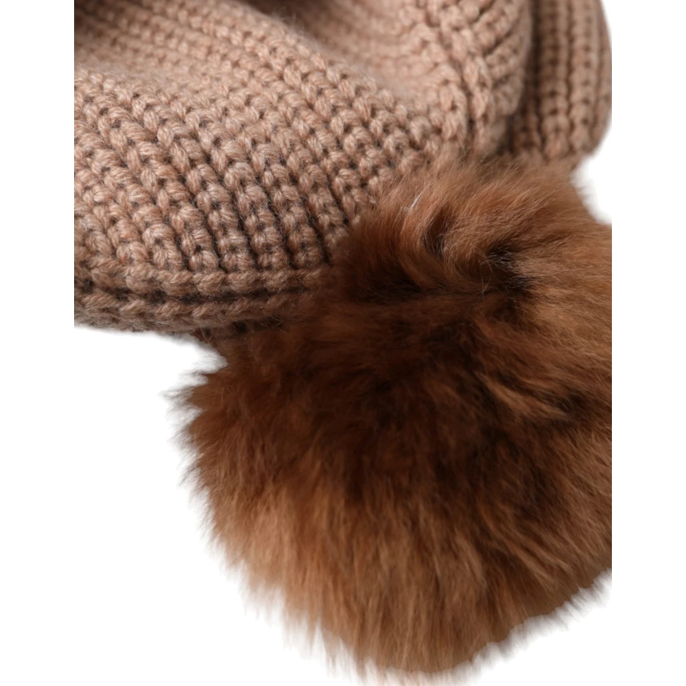 Dolce & Gabbana Bruine Gebreide Bontbal Winter Beanie Hoed Brown Dames