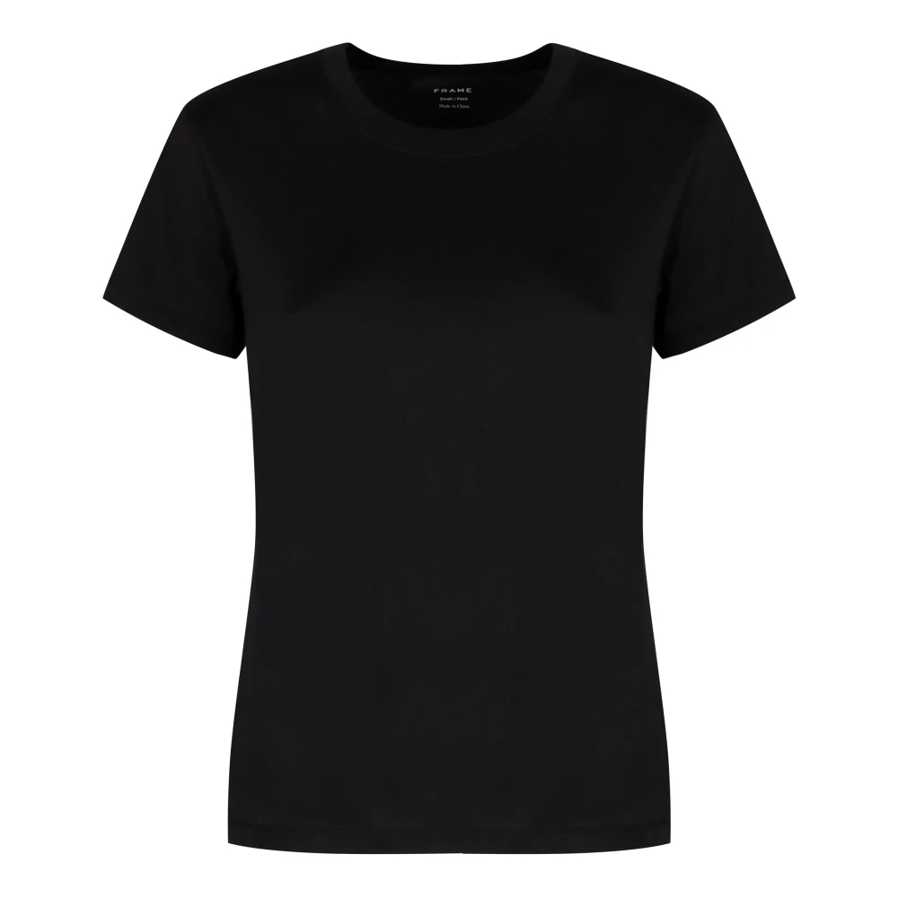 Frame Geribbelde Katoenen Crew-Neck T-shirt Black Dames