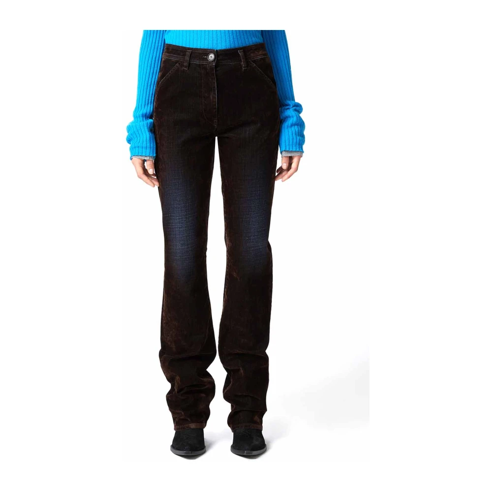 pinko Donkere Wassing Uitlopende Fluweel Jeans Brown Dames