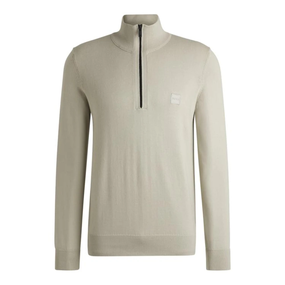 Hugo Boss Gebreide trui met logopatch Beige Heren
