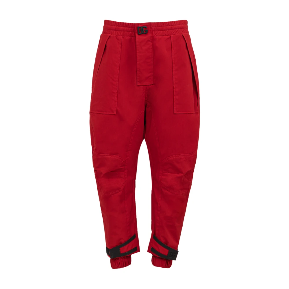Dolce & Gabbana Men's Red Straight Trousers, M, Cargo Trousers With Embossed Logo