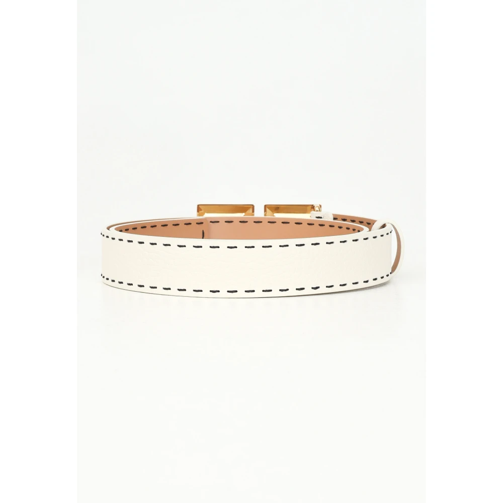 Elisabetta Franchi Hoog getailleerde leren riem met logogesp Beige Dames
