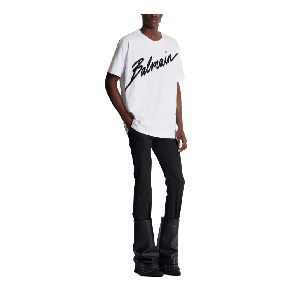 Balmain T-shirt met flock Letter logo White Heren