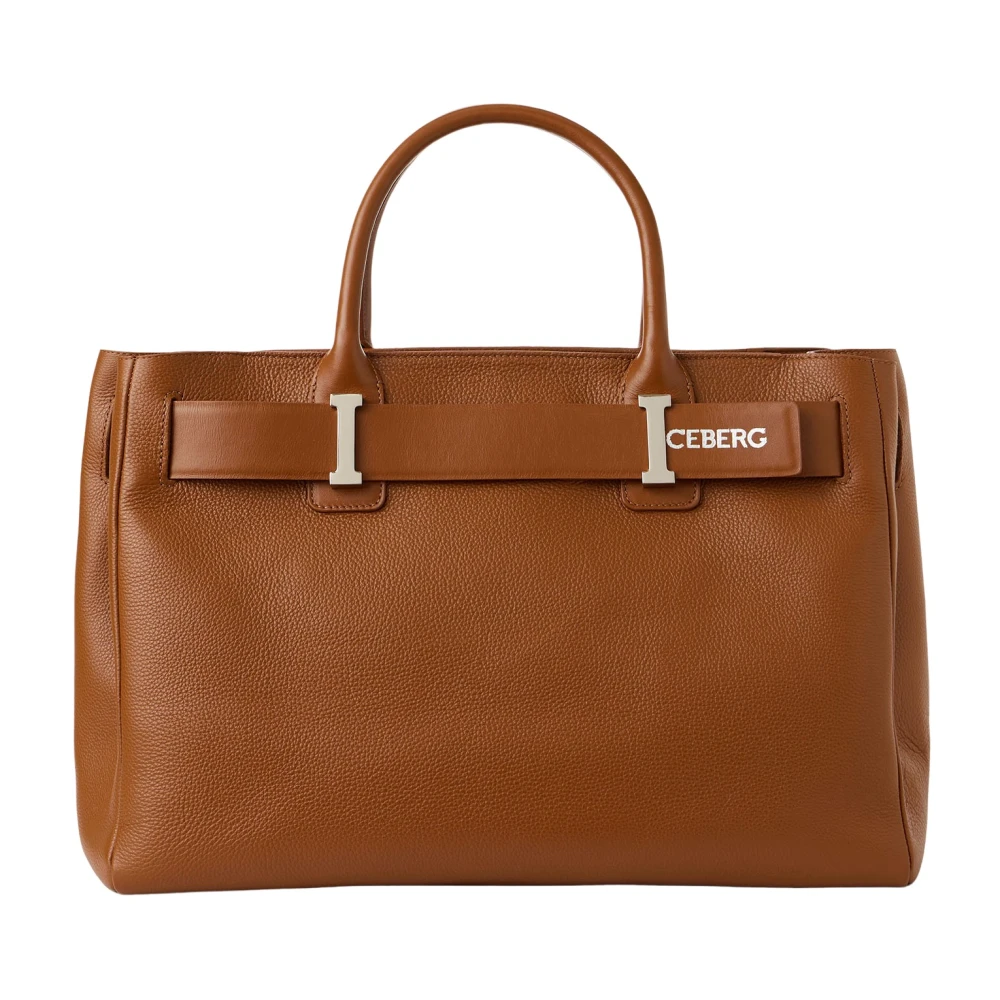 Iceberg Willer leren maxi shopper tas in coccio kleur met gladleren gesp en zilveren details Brown Dames