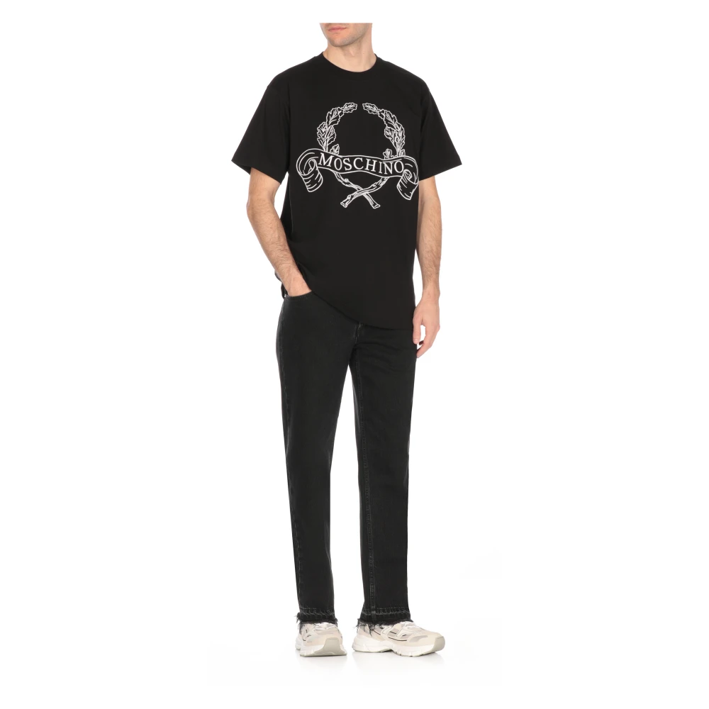 Moschino Zwarte Katoenen T-shirt met Logo Borduurwerk Black Heren