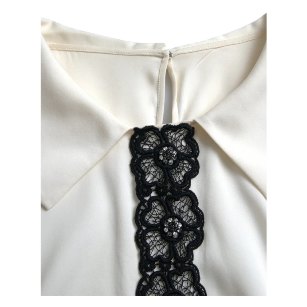 Dolce & Gabbana Elegante Off-White Zijden Kant Blouse White Dames