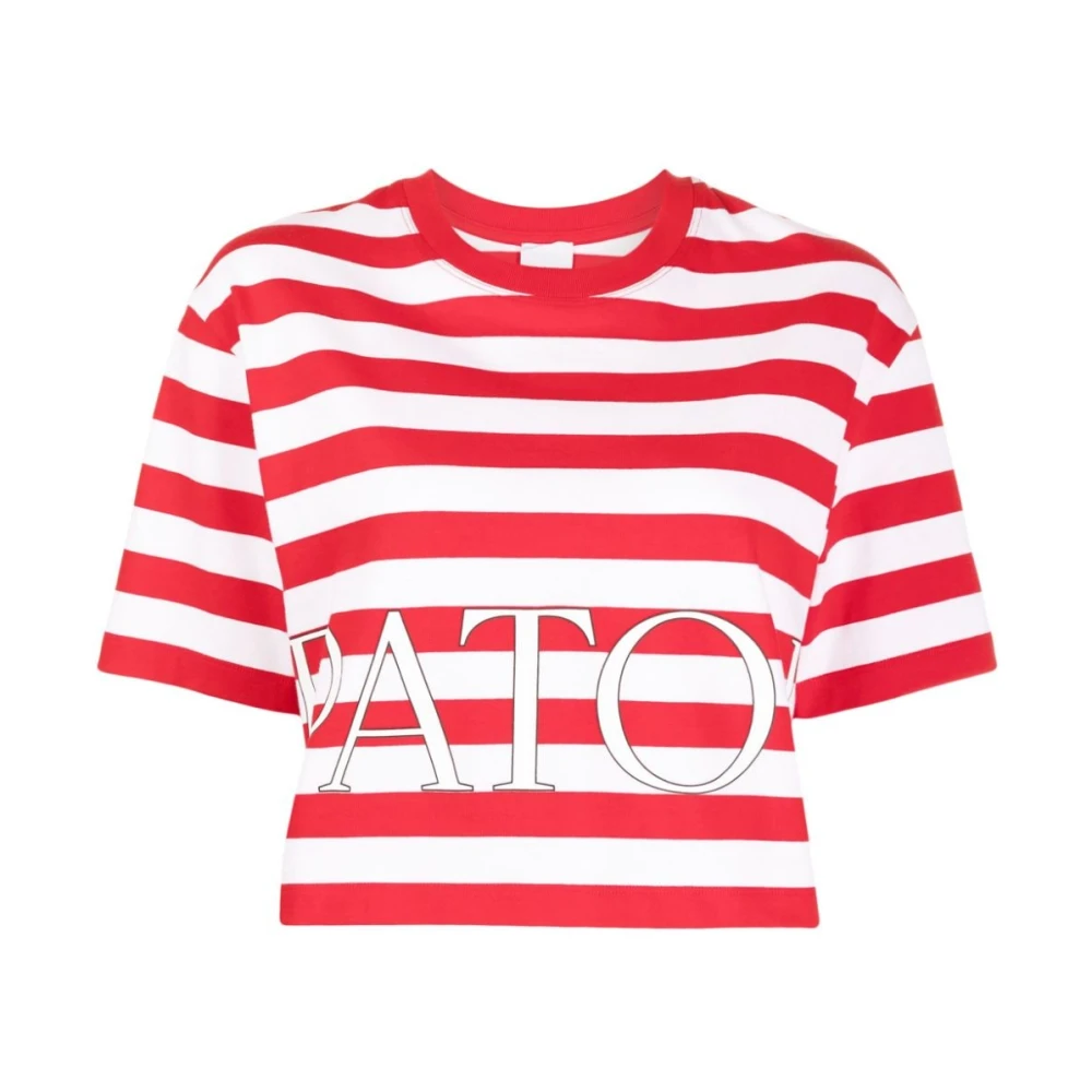 Patou Randig Logo Print Top Red, Dam