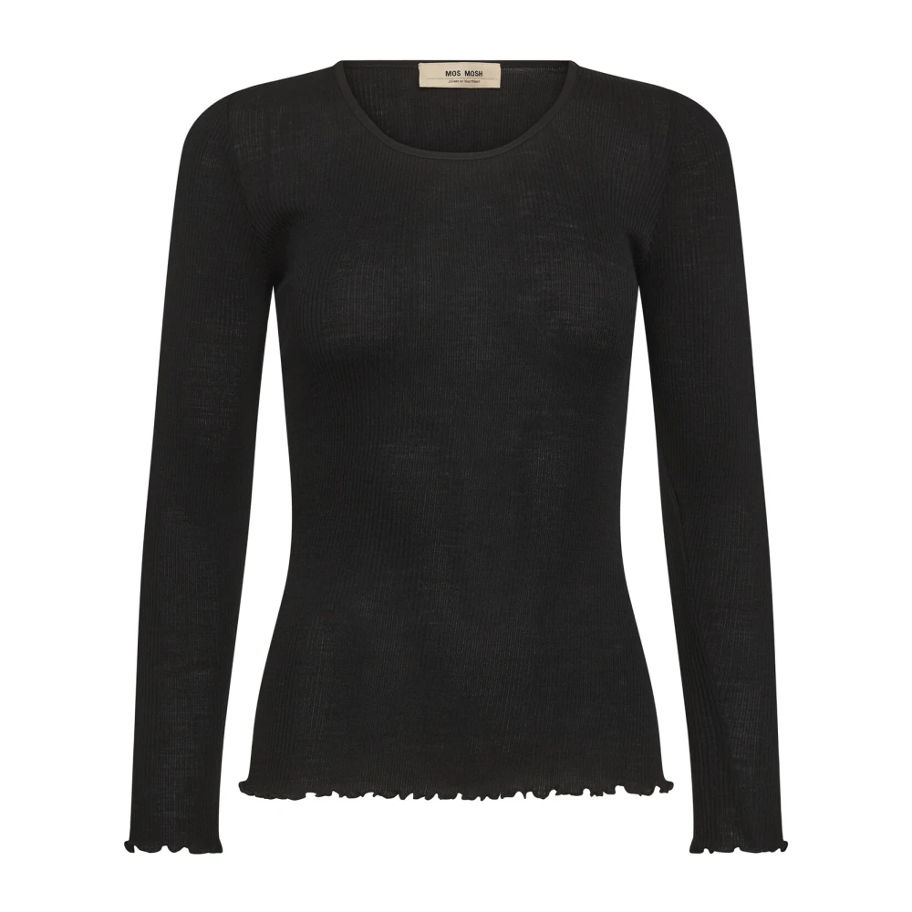 MOS MOSH Naadloze Tee Top Zwart Geribbelde Stijl Black Dames