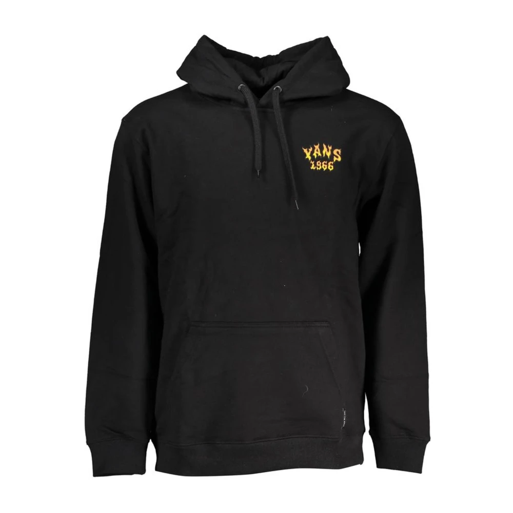 Vans Men's Black Hooded Fleece Sweatshirt With Logo Print And Central Pocket