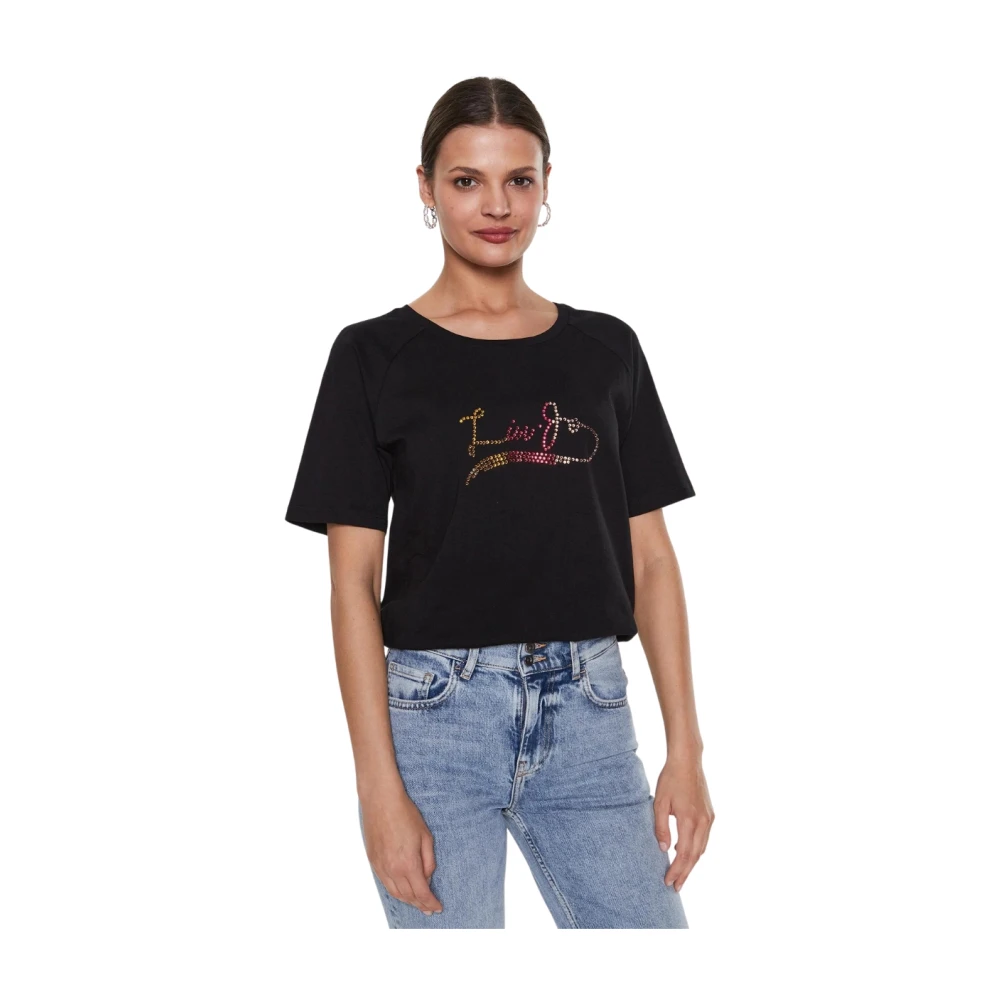 Liu Jo Women's Black T-Shirts, Xs, T-Shirt With Rhinestones