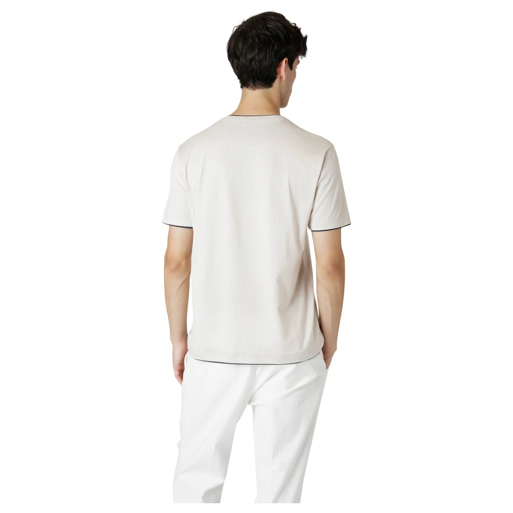 Eleventy Gedrukt Katoenen Ronde Hals T-shirt Beige Heren