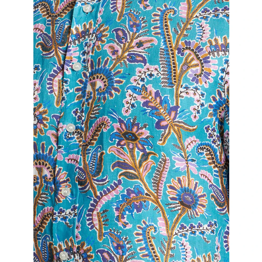 ETRO Blauwe linnen overhemd met bloemenprint Multicolor Heren