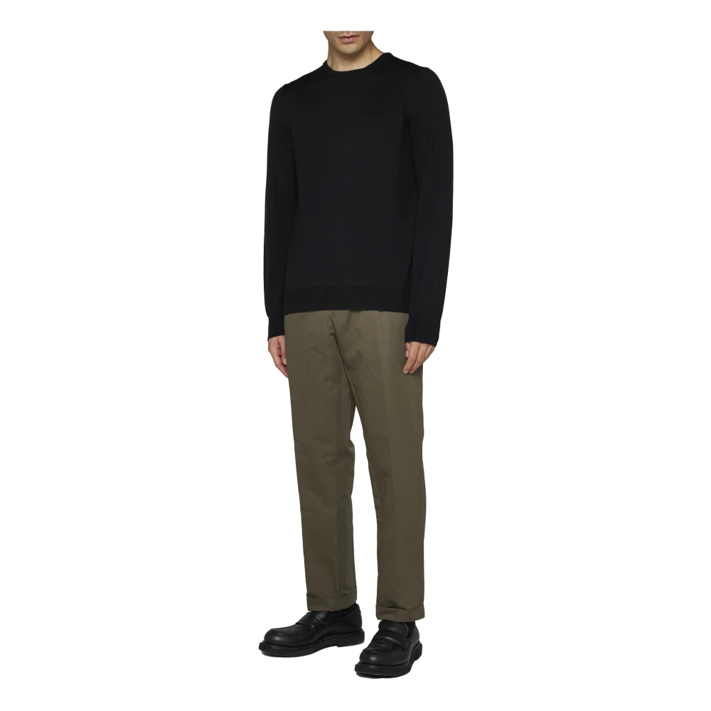 D4.0 Zwarte Wol Ribgebreide Trui Black Heren