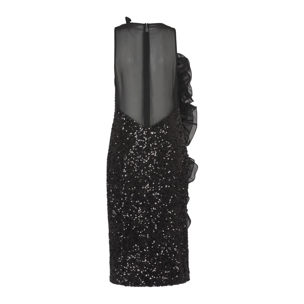 Rotate Birger Christensen Zwarte Pailletten Maxi Ruffle Jurk Black Dames