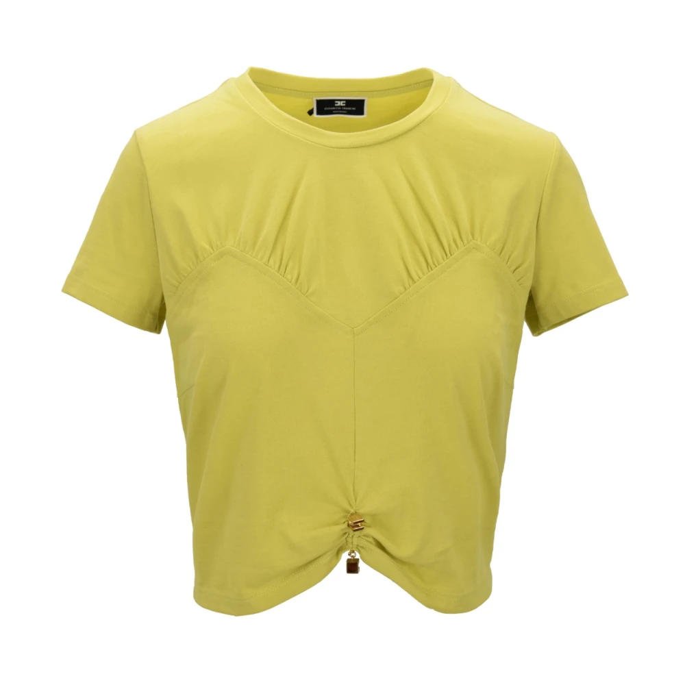 Elisabetta Franchi Gouden Metalen Detail Crop Top Yellow Dames