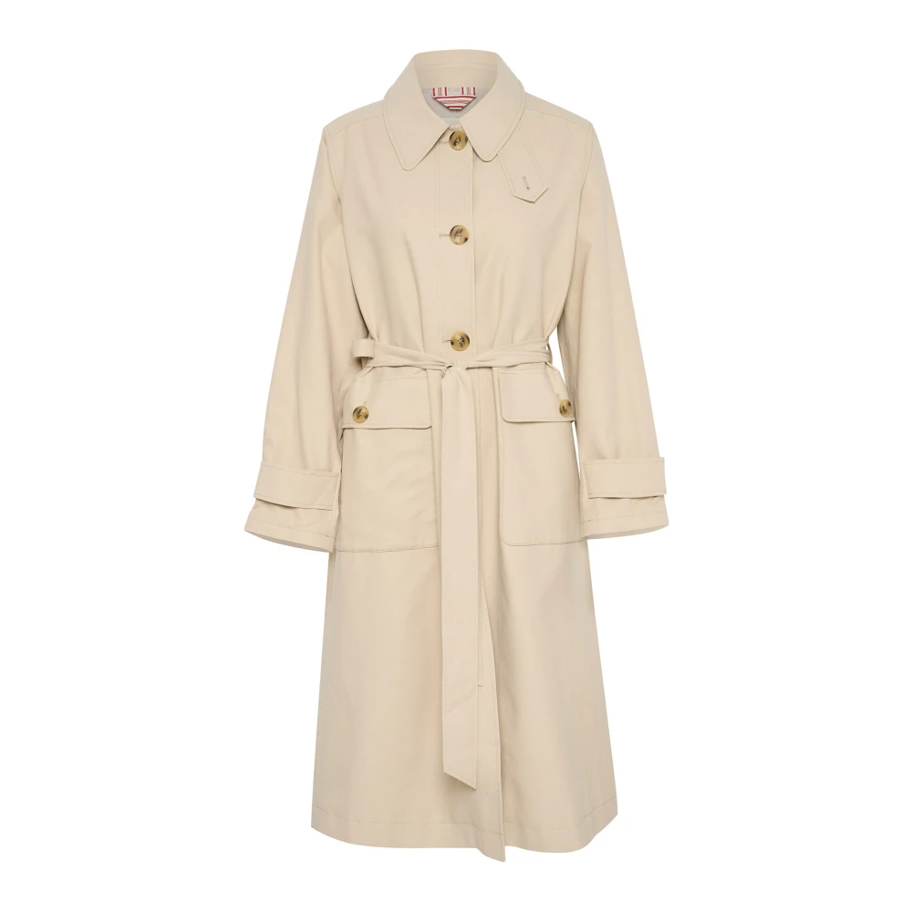 Part Two Klassieke Jas met Riem en Knopen Beige Dames