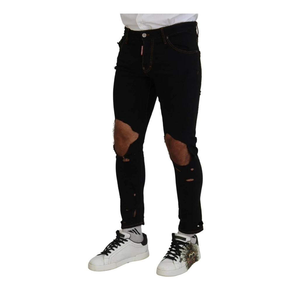 Dsquared2 Zwarte Tattered Skinny Denim Jeans Black Heren