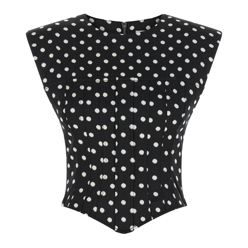 Ganni Black Polka Dot Silk-Effect Top - Female - Sleeveless Tops - M - Tops