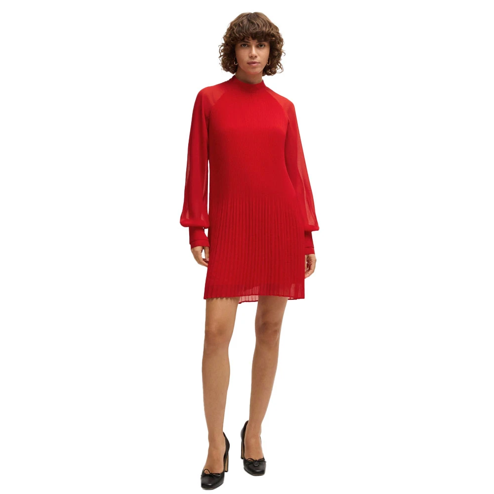 Hugo Boss Geplooide Jurk met Doorschijnende Mouwen Red Dames