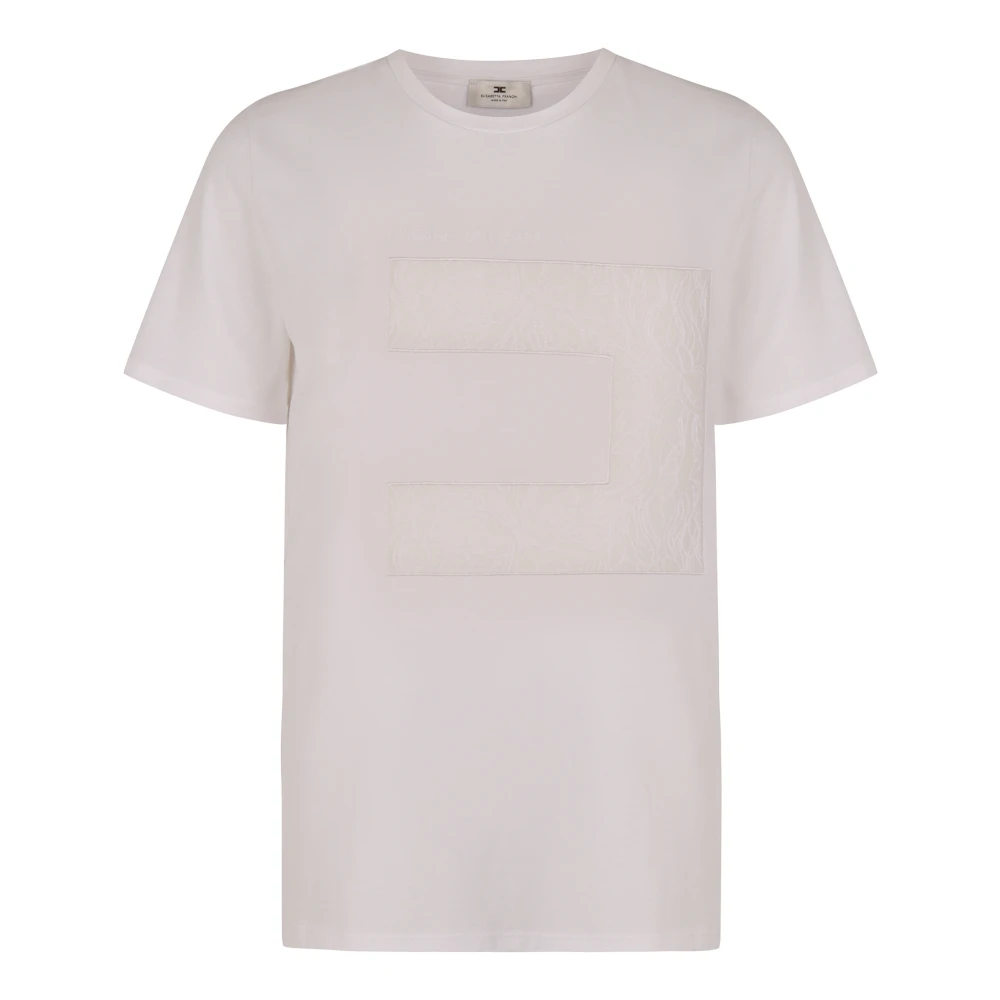 Elisabetta Franchi Geribbelde crew-neck T-shirt met kanten inzetstukken White Dames