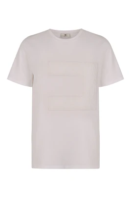 Ribbstickad T-shirt med rund halsringning och spetsdetaljer