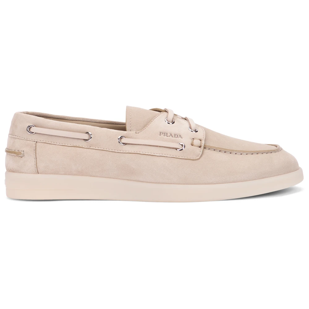 Prada Suede Boat Shoes - Male - Boat Shoes - Beige - 10 Uk - Shoes