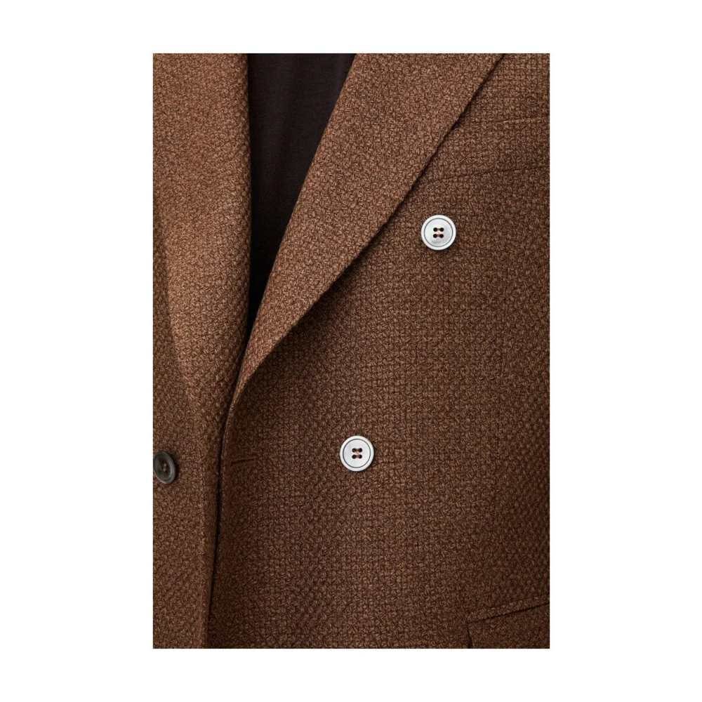 Oscar Jacobson Bruine Hopsack Blazer Regular Fit Brown Heren