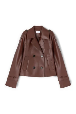 Kort dubbelknäppt trenchcoat med axelklaffar