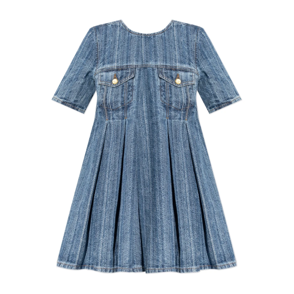 Ganni Women's Blue Striped Denim Pleated Dress - Short Dresses - M - Dresses