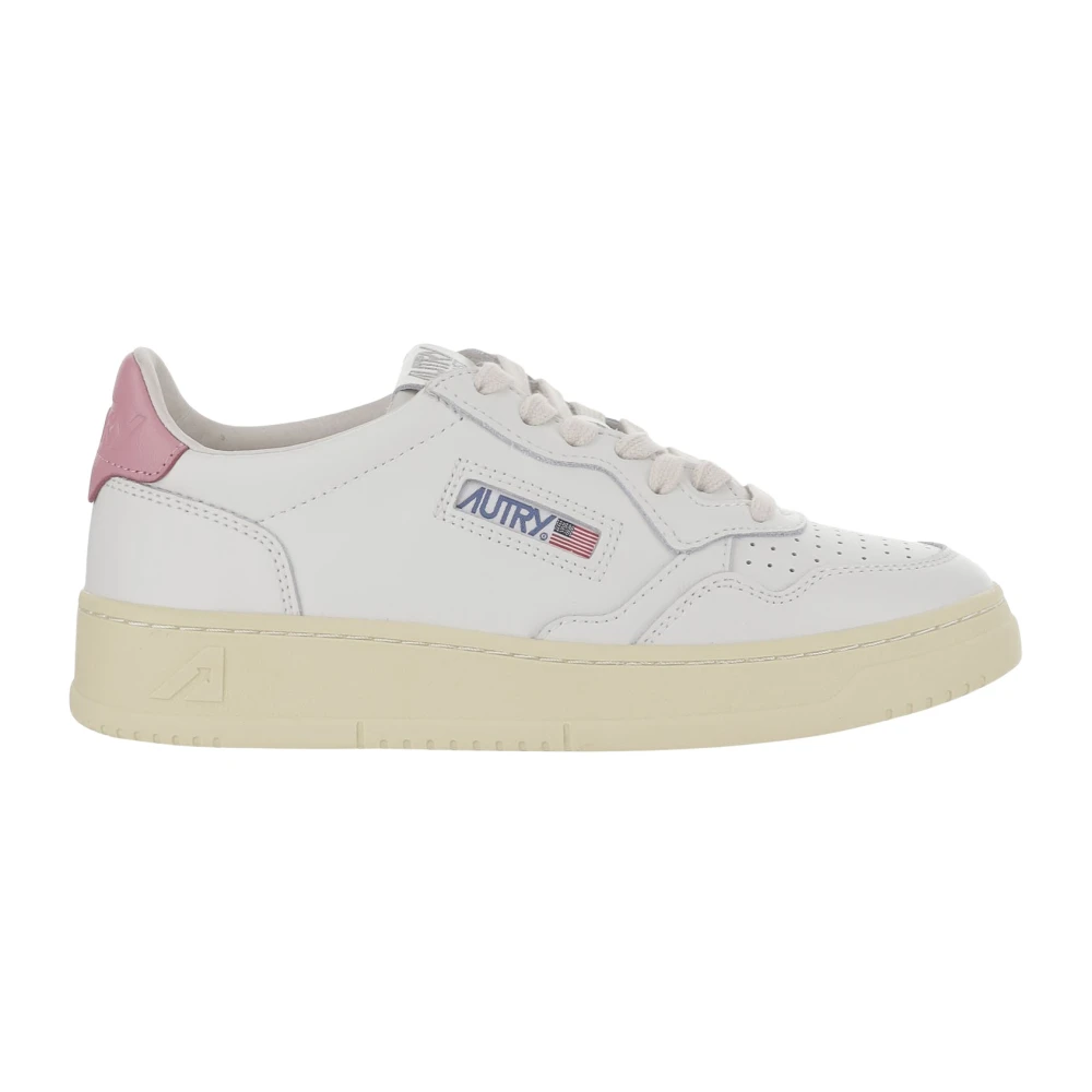 Autry Women's Pink Sneakers,, Leather Lace-Up Trainers With Logo Details Size 5 Uk