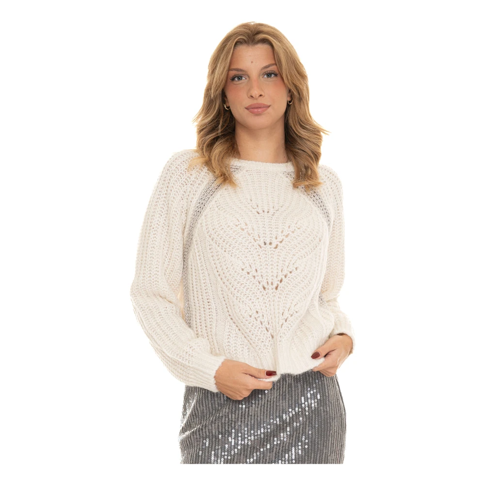 Liu Jo Trui met kabelpatroon en lurex-details White Dames