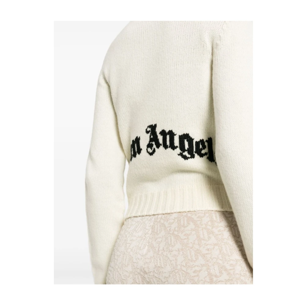 Palm Angels Curved Logo Sweater White Dames