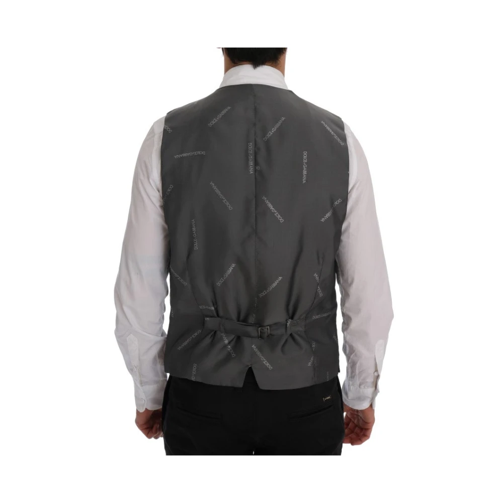 Dolce & Gabbana Elegante Gestreepte Grijze Vest Black Heren