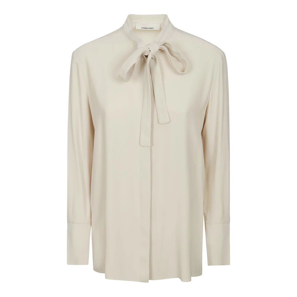 Liviana Conti Drap Blouse met Strik en Sjaal Beige Dames