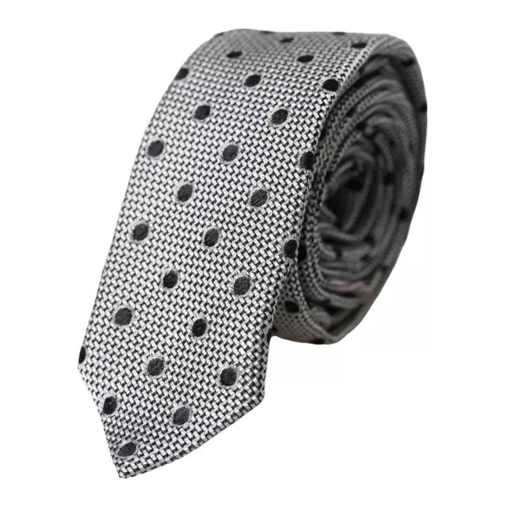 Dolce & Gabbana Zwart Wit Polka Dot Zijden Stropdas Gray Heren