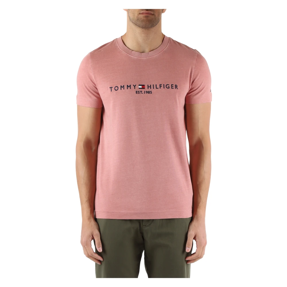 Tommy Hilfiger Slim Fit Katoen Logo T-shirt Pink Heren