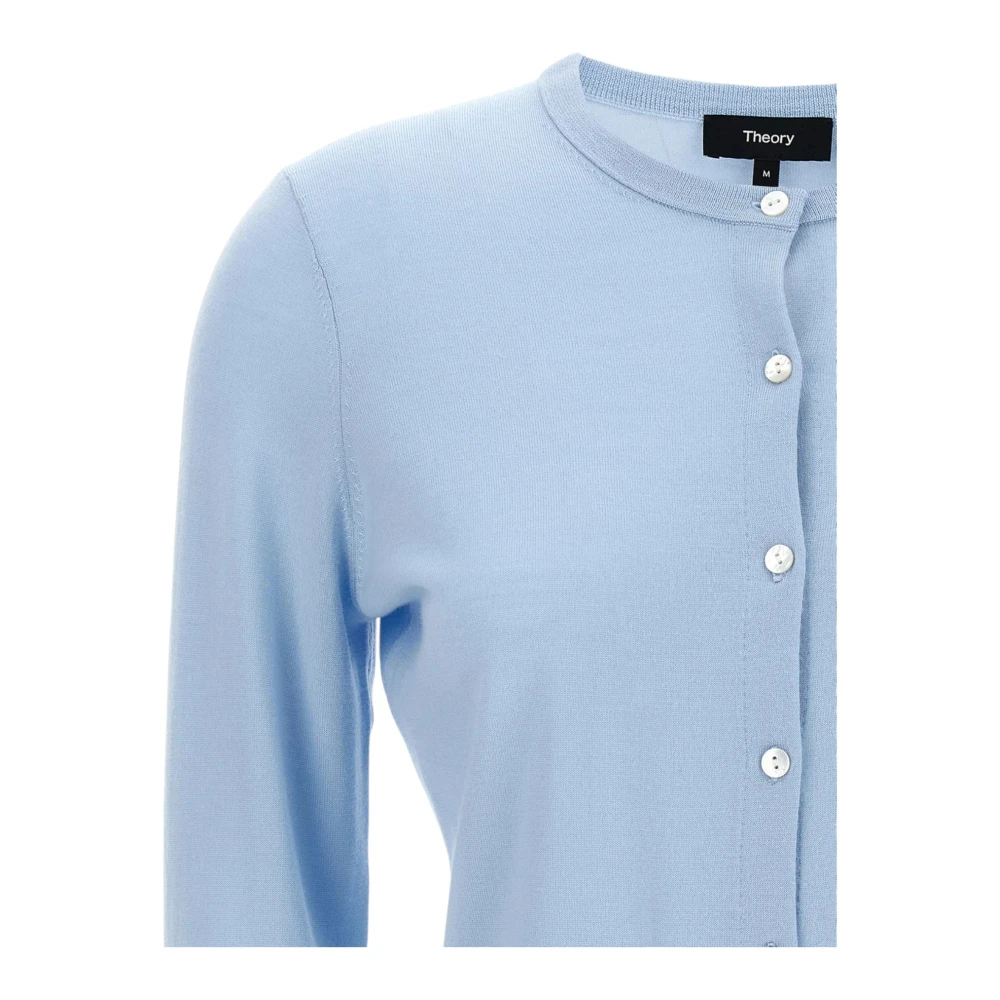Theory Blauwe Crewneck Cardigan Slim Fit Blue Dames