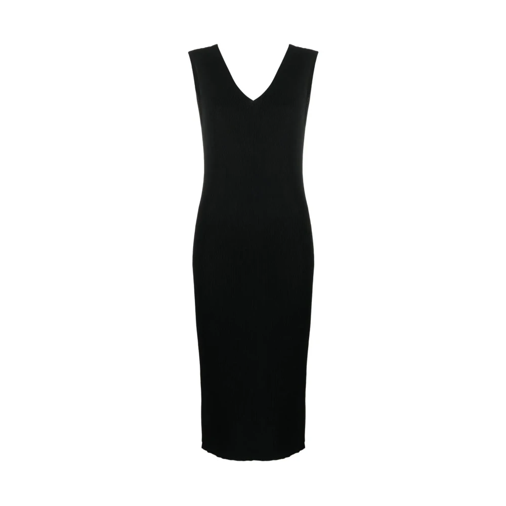 Moncler Women's Black Knitted Dresses, M, Knit Logo Midi Dress