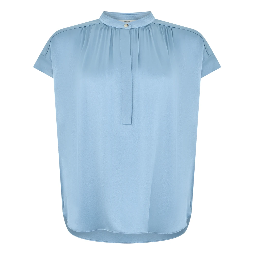 Vince Women's Blue Silk Gathered Cap-Sleeve Blouse - Shirts - M - Blouses & Shirts