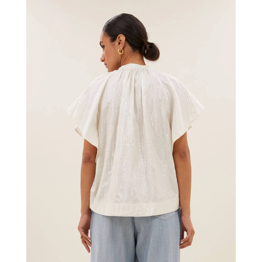 By-Bar Lurex Blouse Korte Mouw Vina Gray Dames