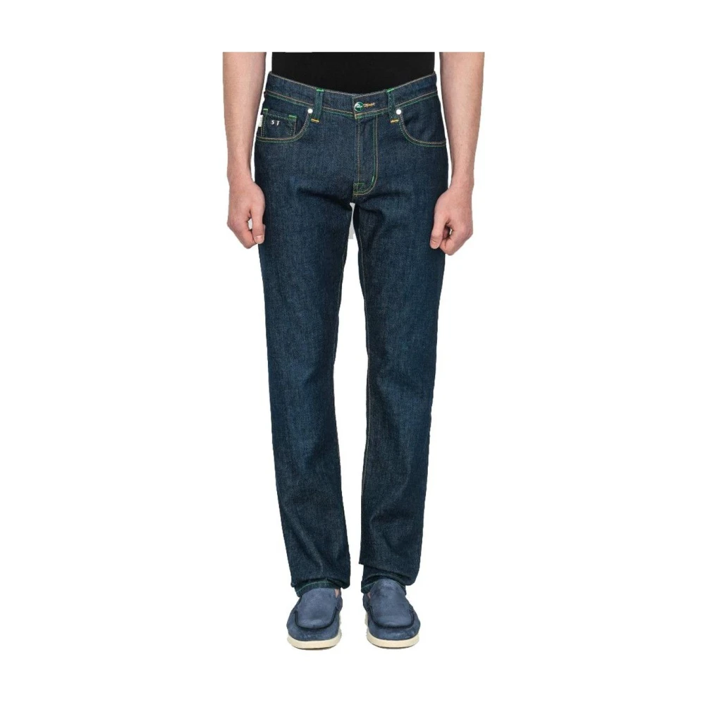 Tramarossa Blauwe Regular Fit Groene Stiksel Jeans Blue Heren