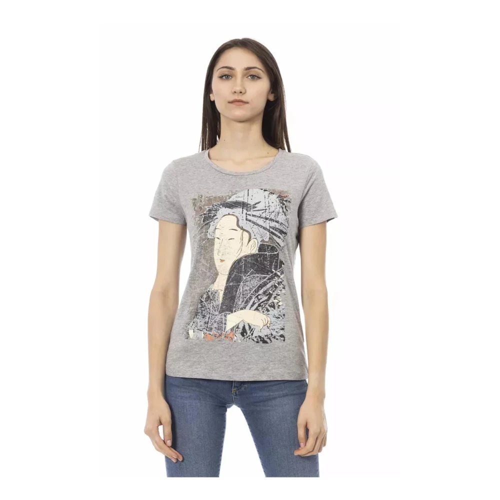Trussardi Women's Gray T-Shirts, L, Cotton Short Sleeve T-Shirt With Front Print