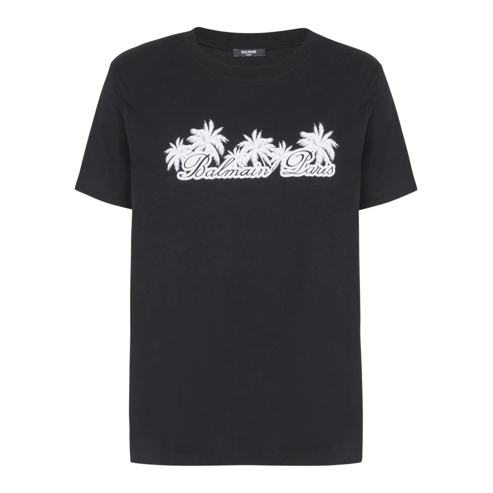 Balmain T-shirt met palmboom handtekeningprint Black Heren