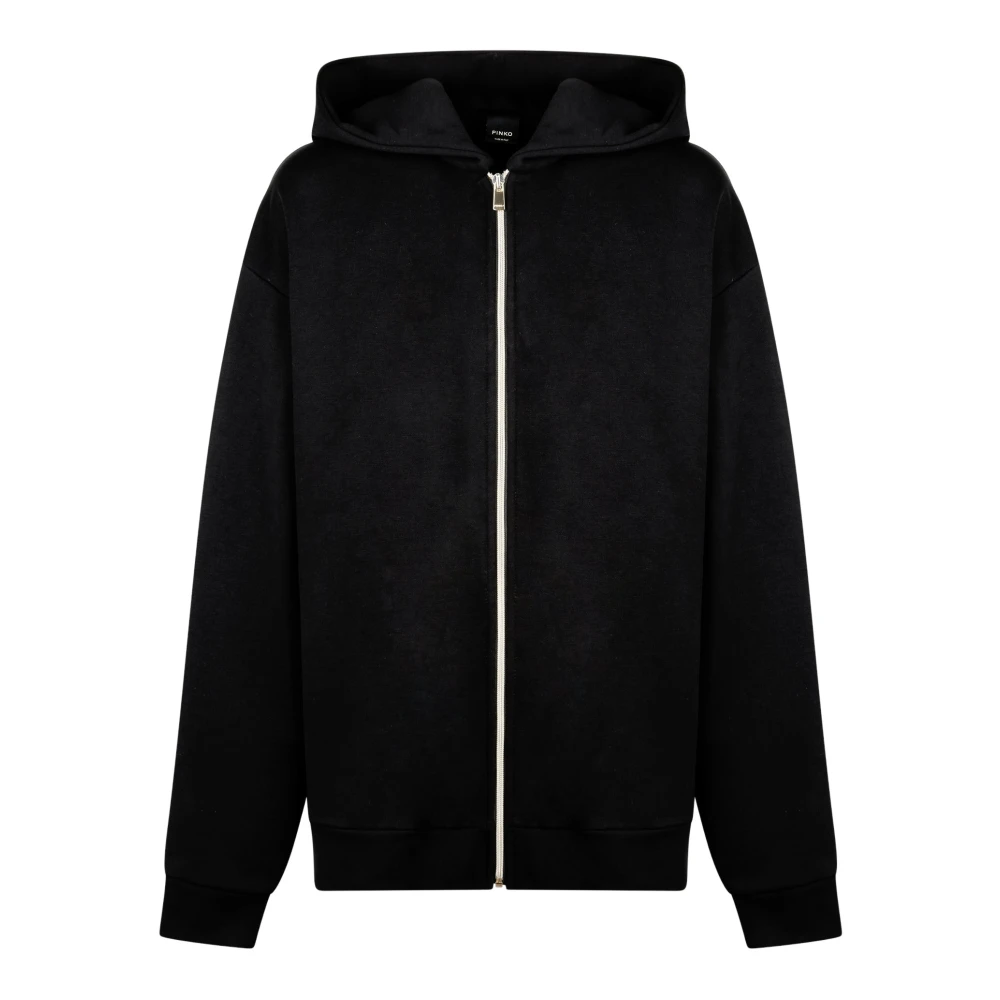 Pinko Zwarte Hoodie Losse Pasvorm Rits Voorkant Black Dames