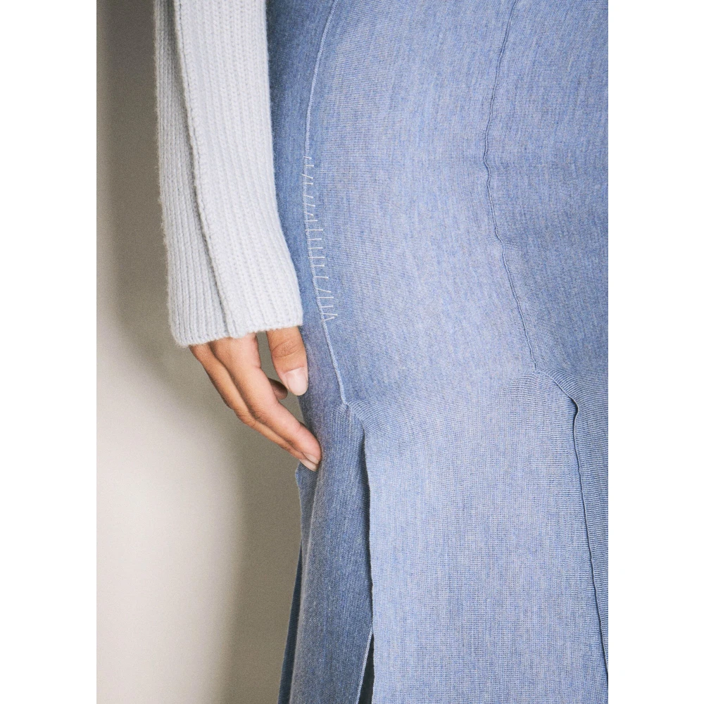 Marni Gebreide Midi Rok met Ruwe Splits Blue Dames