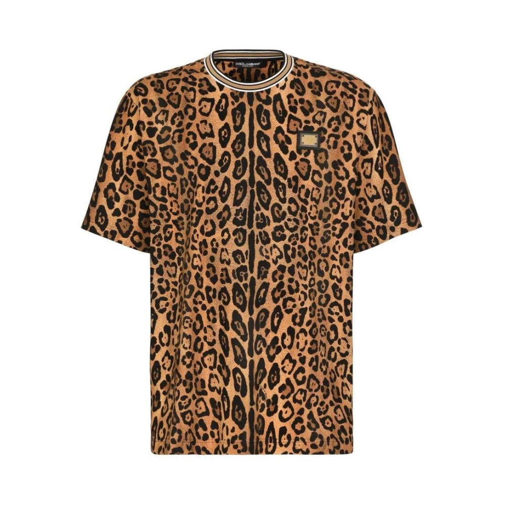 Dolce & Gabbana Leopard Print Jersey T-Shirt Brown Heren