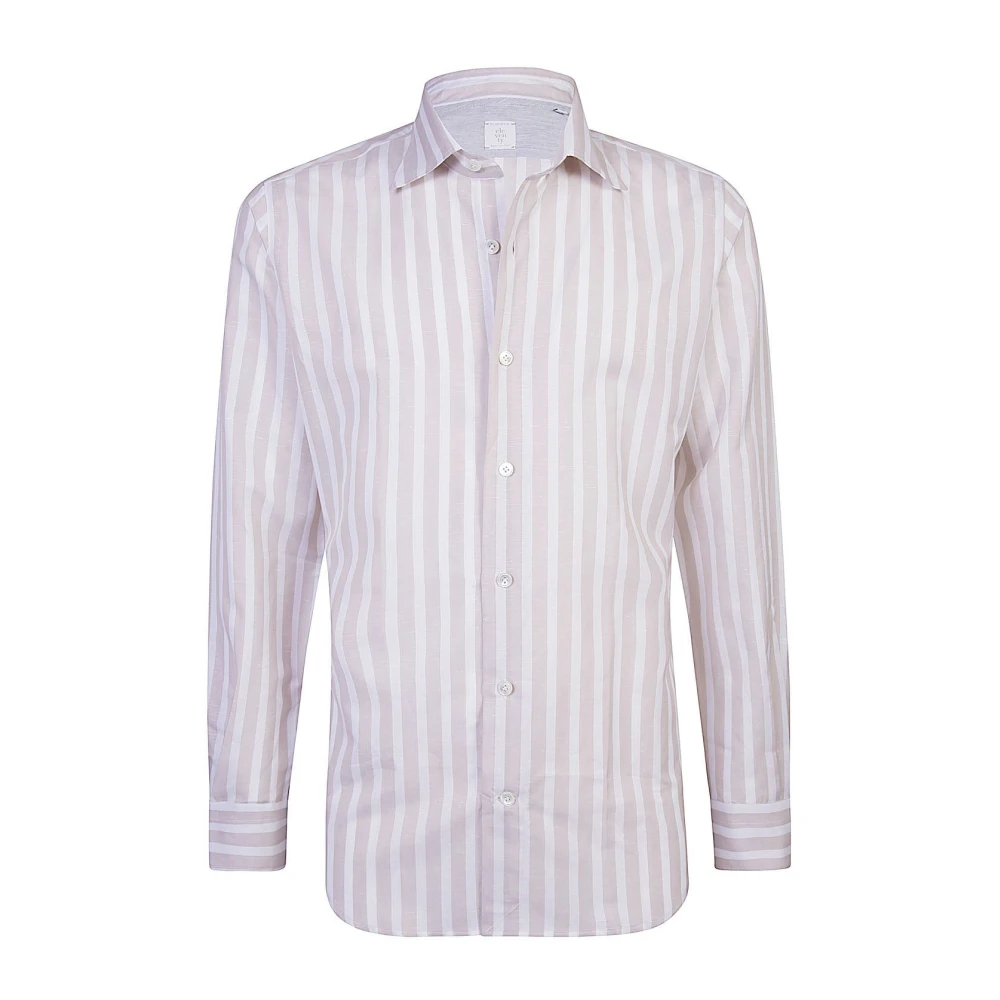 Eleventy Gestreept Katoenen Linnen Overhemd Slim Fit Pink Heren