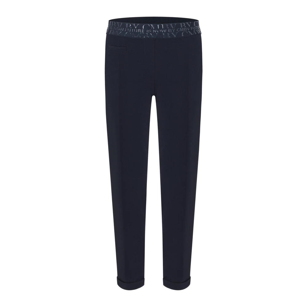 CAMBIO Donkerblauwe broek met elastische tailleband en omgeslagen zoom Blue Dames