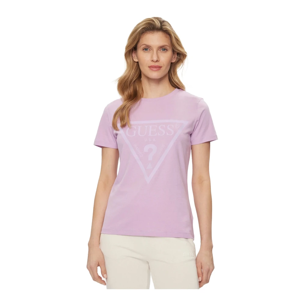 Guess Katoen Logo T-shirt Violet Rechte pasvorm Purple Dames